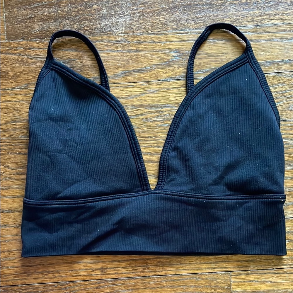 Athleta Black Ribbed V-Neck Bralette